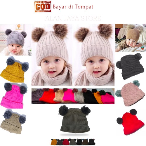 TERMURAH KUPLUK BAYI ANAK MODEL POMPOM POLOS LAKI PEREMPUAN USIA 0 - 2 TAHUN BAHAN RAJUT