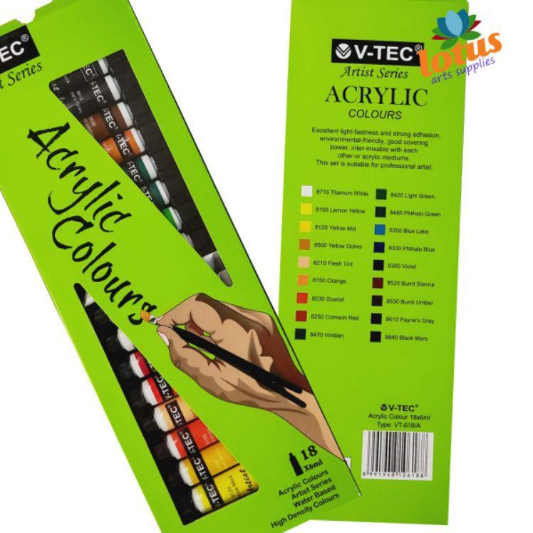 

Garansi Tidak Rusak V-TEC Acrylic Colour set 18 warna x 6ml tube