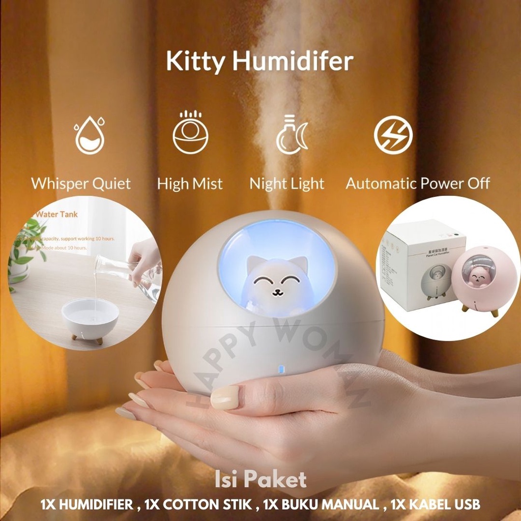 Humidifier Diffuser Beruang Cat Planet Ultrasonic Pelembab Ruangan Led