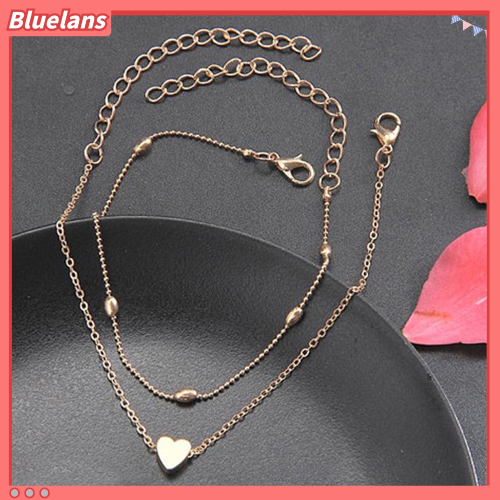 Bluelans Double Layer Love Heart Charm Anklet Women Sandal Barefoot Ankle Bracelet Gift