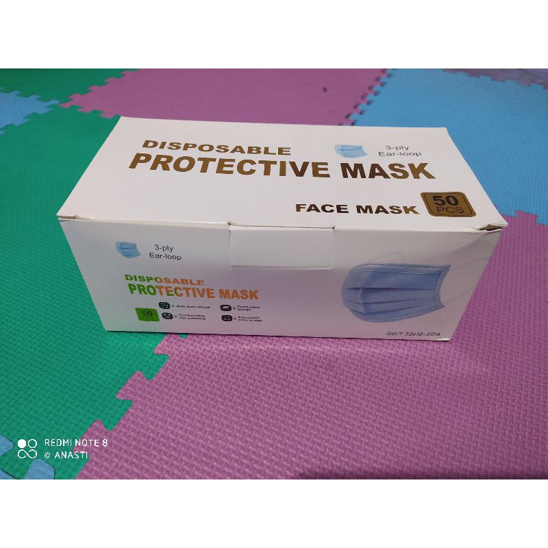 Masker cantol 3 lapis 3 ply earloop tali telinga 50 pcs disposable