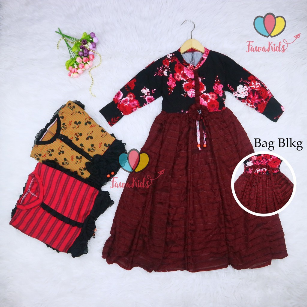 Gamis Ayumi 6-7 Tahun / Baju Anak Muslim Dress Panjang Ngaji Lengan Anak Perempuan Dres Syar’i