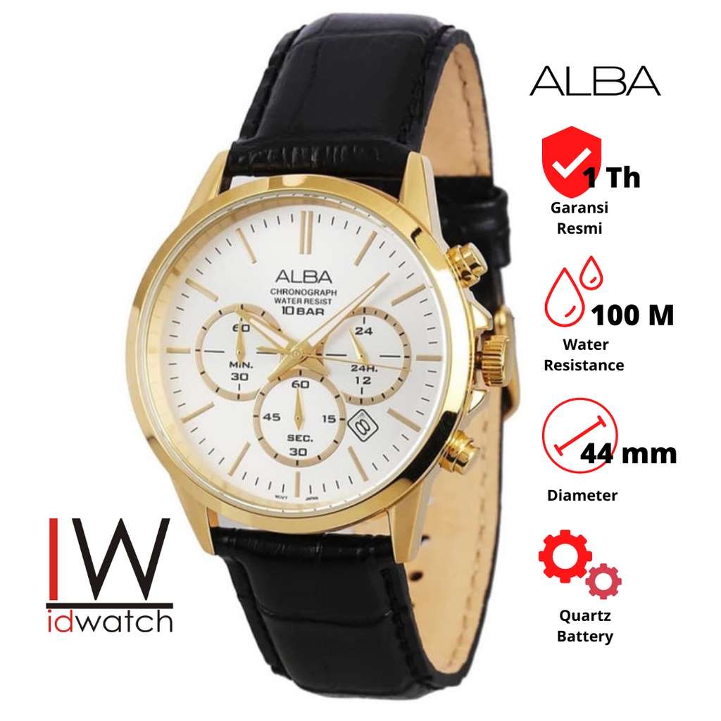 Alba Chronograph AT3B96X1 Jam Tangan Pria Original AT3B96 Cowok Laki Strap Kulit Leather