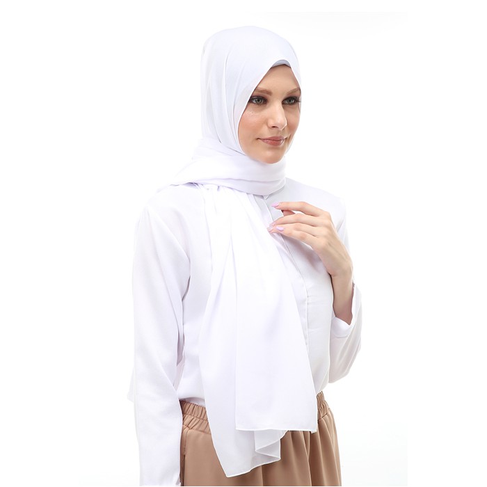 Cindy Hijab Pashmina Panjang Wanita Motif Polos Relaxed Fit - White