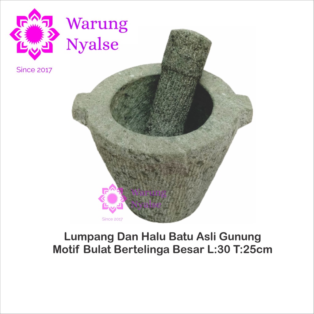 Lumpang Bentuk Karakter Bertelinga Besar Satu Set Halu "WARUNG_NYALSE" Dipahat Manual Handmade Lumpa