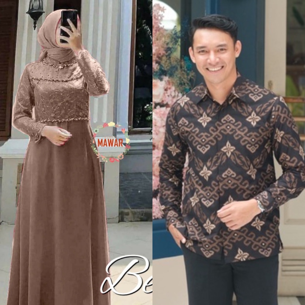 [READY JUMBO] COUPLE GAMIS MAXI COUPLE BRUKAT DRESS BRUKAT MAXI COUPLE GAMIS KONDANGAN