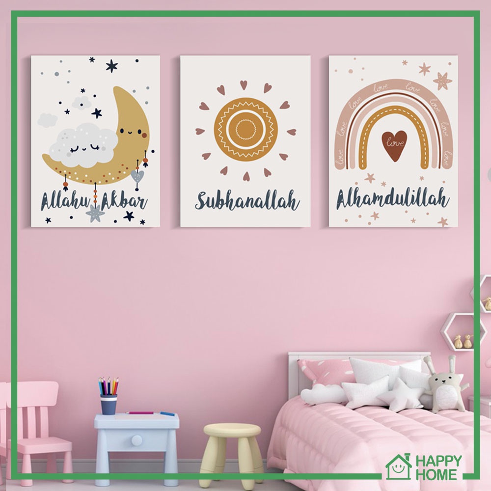 Pajangan Hiasan Dinding Kamar Anak Rainbow Pelangi Hiasan islami Wall decor Alhamdullilah Poster Kayu aesthetic