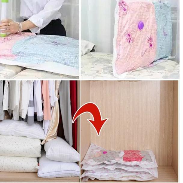 ℗ Wenbo Vacuum Bag isi 8 (3 3 2) Vakum Plastik Set Gratis Pompa Manual ✶