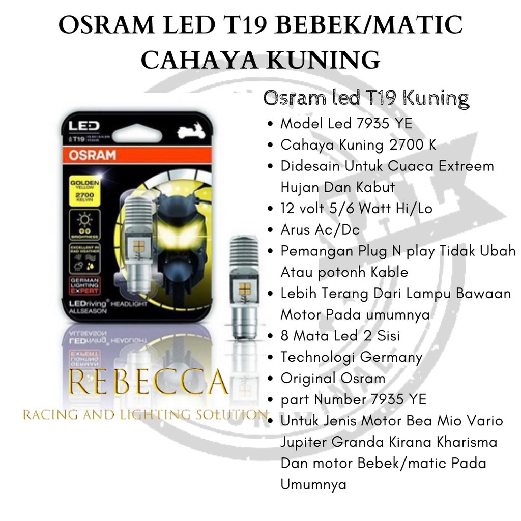 OSRAM LED T19 AC/DC CAHAYA KUNING - LAMPU LED MOTOR AC/DC OSRAM BEAT MIO VARIO GRAND SUPRA  - LAMPU 