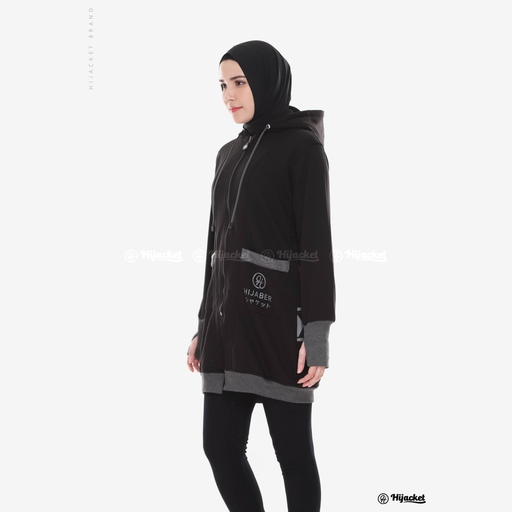 jaket wanita muslimah keren size big size warna BLACK, jaket hijacket yukata keren 2019-1