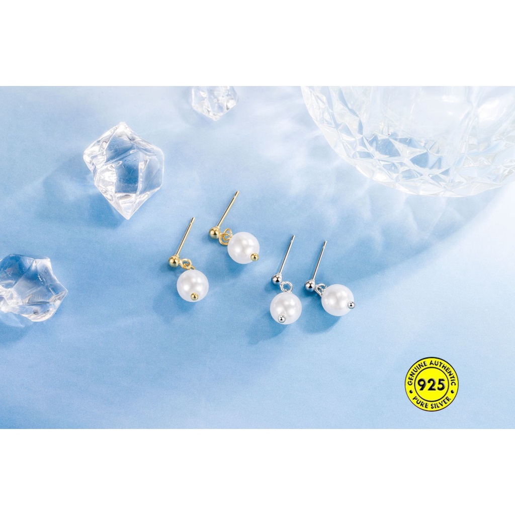 Anting Stud Bahan Sterling Silver Aksen Mutiara