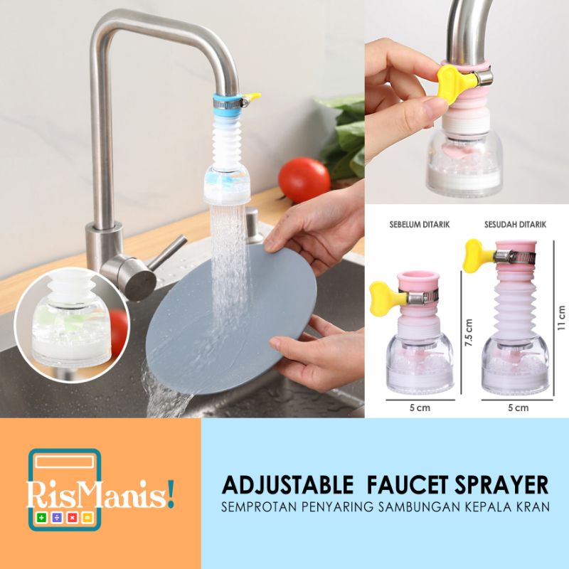 ADJUSTABLE FAUCET SPRAYER - Semprotan Penyaring Sambungan Kepala Kran Model Kipas Klem Rotasi 360 Derajat Filter Air Keran Dapur Wastafel Cuci Piring Semburan Kencang