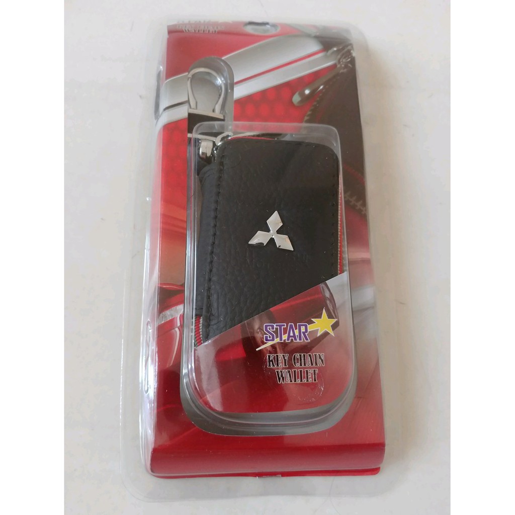 Dompet stnk mobil plus gantungan kunci logo mitsubishi warna hitem hitam black