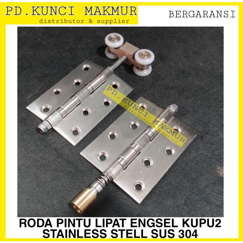 roda pintu lipat PREMIUM engsel kupu kupu 1set atas bawah stainless stell sus 304 roda gantung lipat