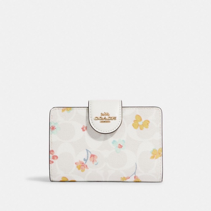 Coach Medium Corner Zip Wallet In Signature Canvas With Mystical Floral Print (C8741)