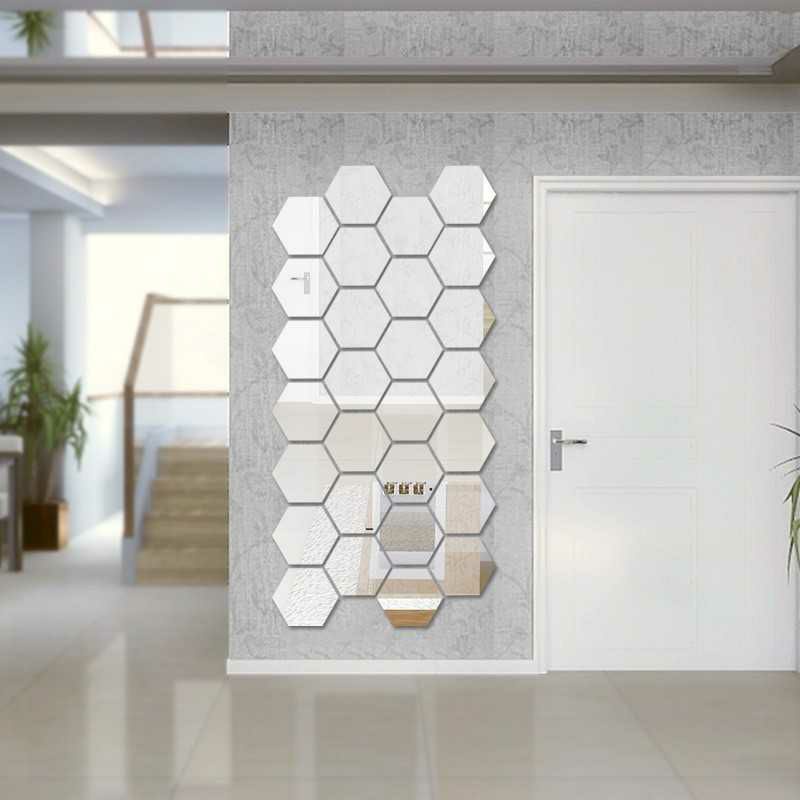 Sticker Dekorasi Dinding Hexagon Mirror Acrylic 7PCS