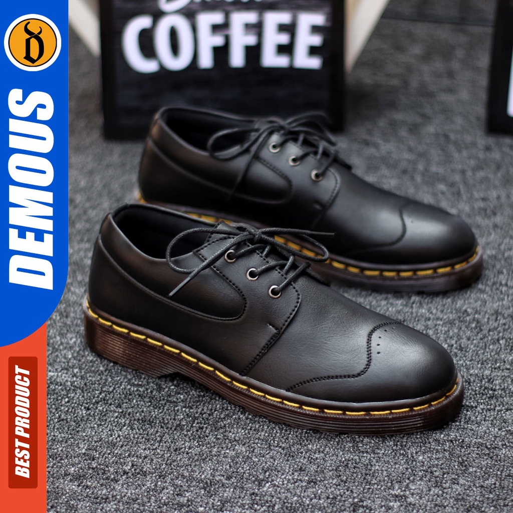 DEMOUS - Sepatu Docmart Pria Boots Casual Hitam Kulit Pu Original