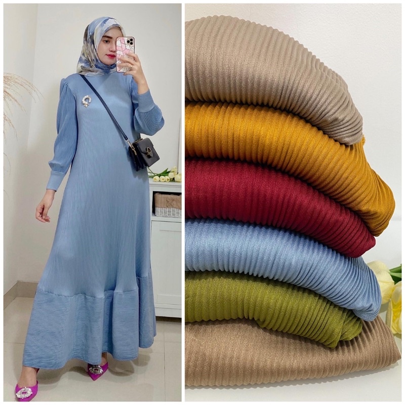 Mermaid pleats dress / longdress plisket resleting depan / dress busui / dress ibu menyusui