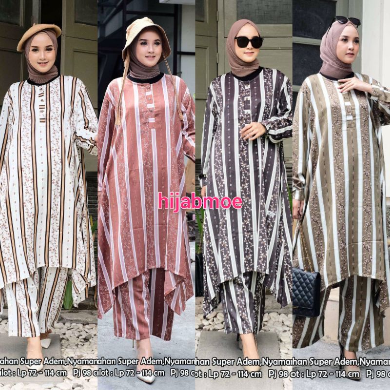 Hijab Sisters Sora One Set Setelan Wanita Dior Lux Motif Garis LD 122 Busui Friendly Ori Berlabel / 