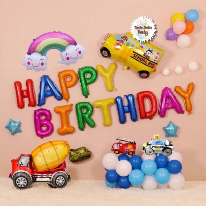 Paket Dekorasi Hiasan Balon Mobil / Set Balon HBD Truck Molen