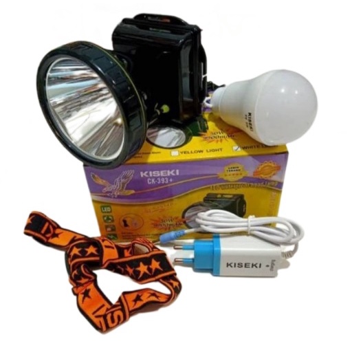 Senter Kepala Kiseki 50W CK-393+ Cahaya Putih Headlamp LED Super Terang Waterproof Anti Air Hujan Baterai 9900mAh / Lampu Senter Kepala LED 50Watt Bonus Bohlam+Charger BISA COD