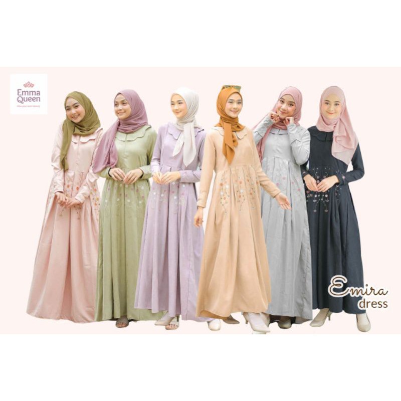 EMIRA Dress Gamis Bordir Premium Sakura Suede Emmaqueen