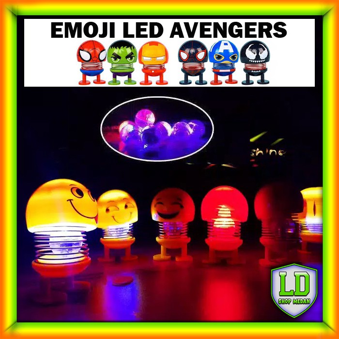 LD SHOP MEDAN Boneka Emoticon Per LED Berlampu Goyang Kepala Emoji Spring Doll Toys Pajangan Mobil