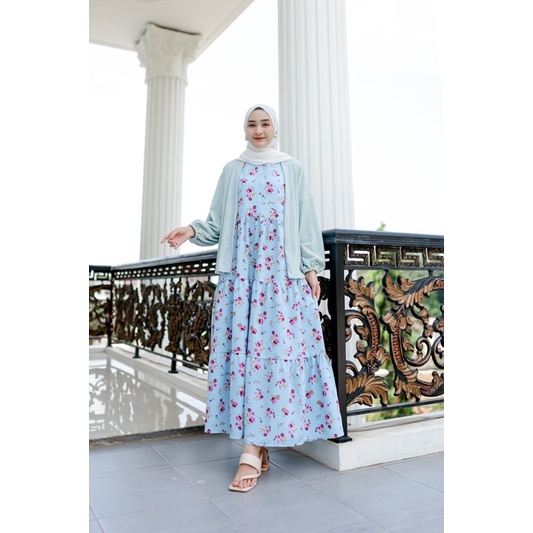 HANYA INNER MOUDI MAXI (Ld 98 Pjg 133) - Dress Crinkle Bungan Tanpa Lengan