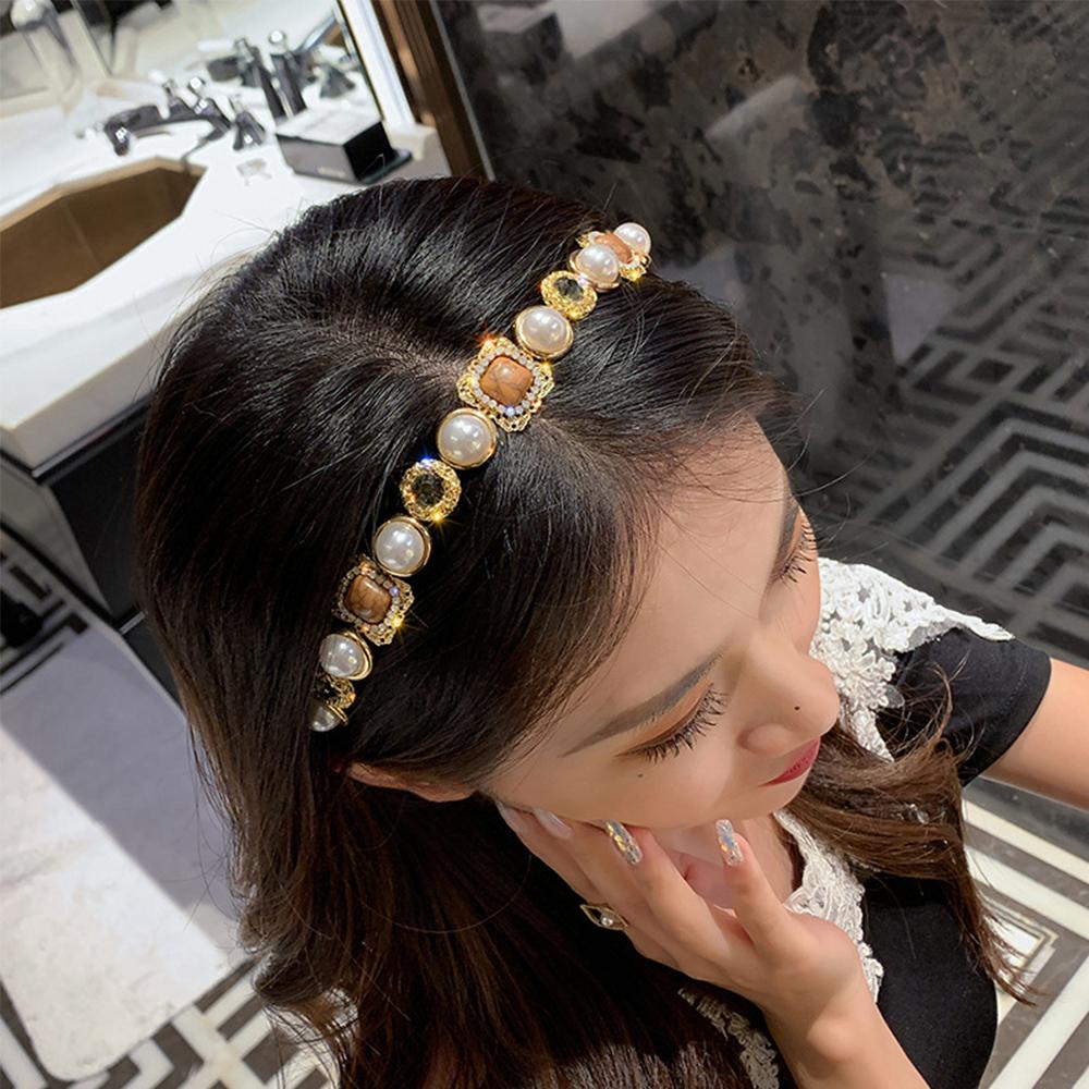 SKJK   Berlian Imitasi Bando Fashion Mutiara Pengantin Zirkon Hairband