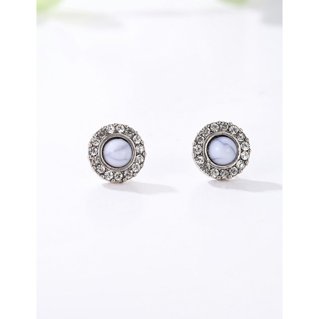 LRC Anting Tusuk Fashion White+silver Color Round Shape Decorated Earrings