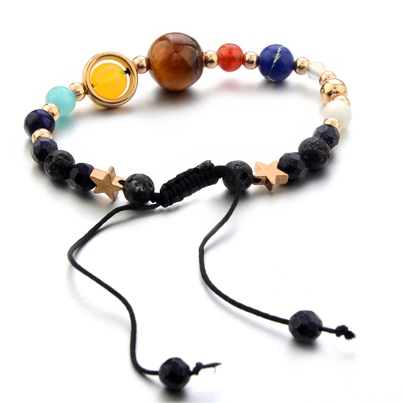 Universe Galaxy Eight Planet Stone Beads Braided Bracelet