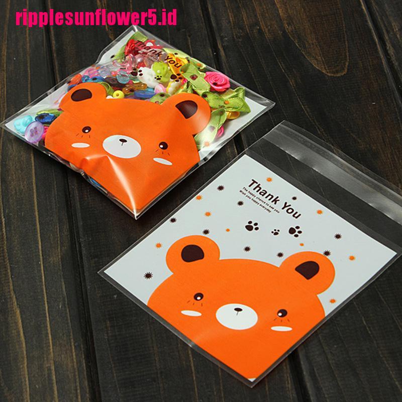 100pcs / set Kantong Plastik Cellophane Gambar Beruang Dengan Perekat Untuk Permen / Kue Ulang Tahun