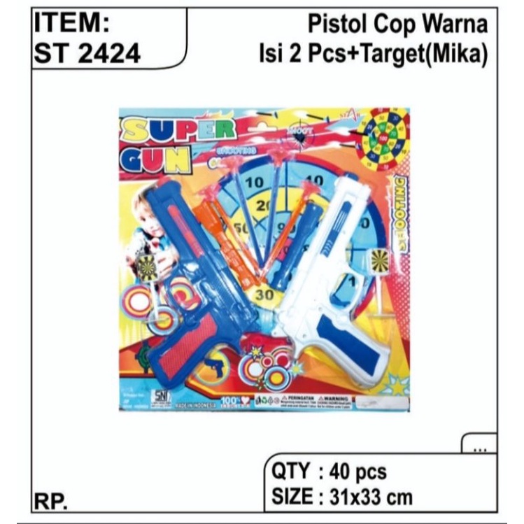 ST 2424 - Mainan 2 pc Pistol Plastik Warna-warni peluru cop kaca keramik