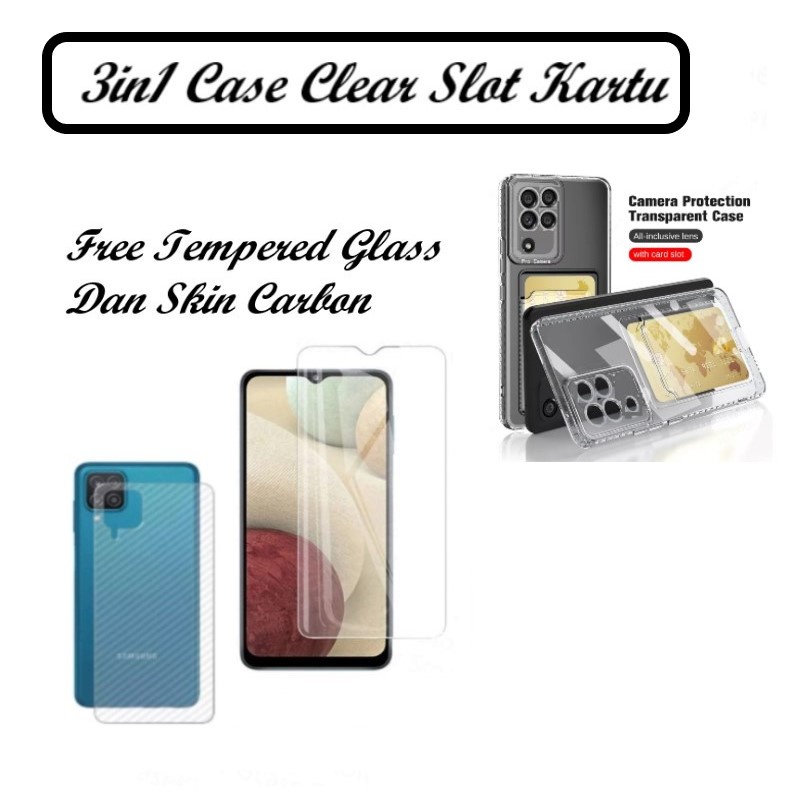 Paket 3in1 Soft Case Clear Bening Protect Camera+Slot Kartu Samsung a12 Samsung M12 Free Tempered Gl