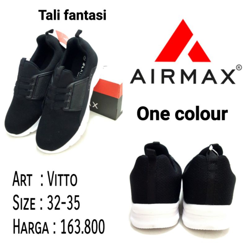 SEPATU SEKOLAH ANAK UNISEX TALI VARIASI MURAH TERBARU HITAM PUTIH AIRMAX VITTO SIZE 32-35