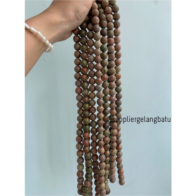 batu 14mm unakite kilap grade natural aksesoris gelang kalung batu