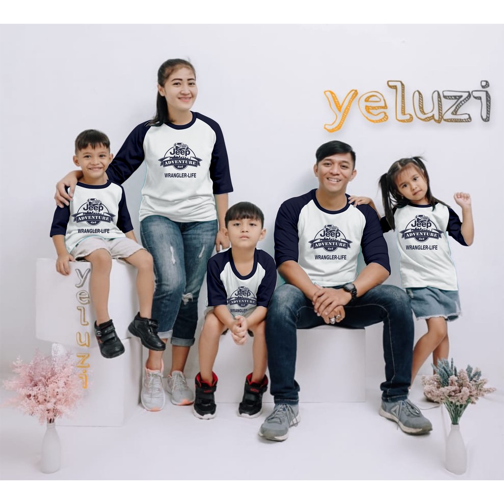 Kaos Couple sarimbi raglan keluarga Jeep Putih navi yeluzi