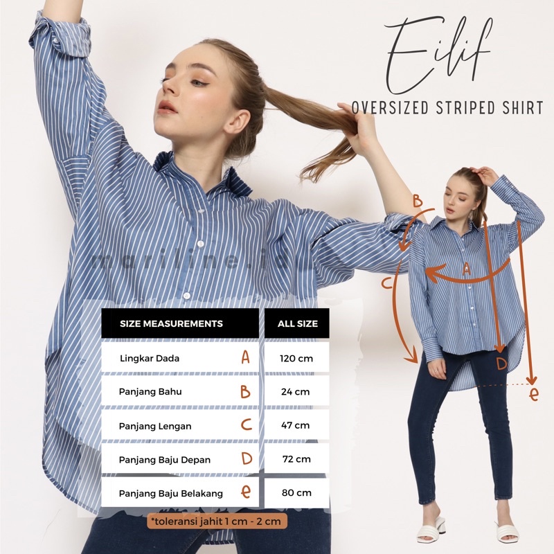 EILIF Oversized Striped Shirt - Kemeja Katun loose oversized motif stripes