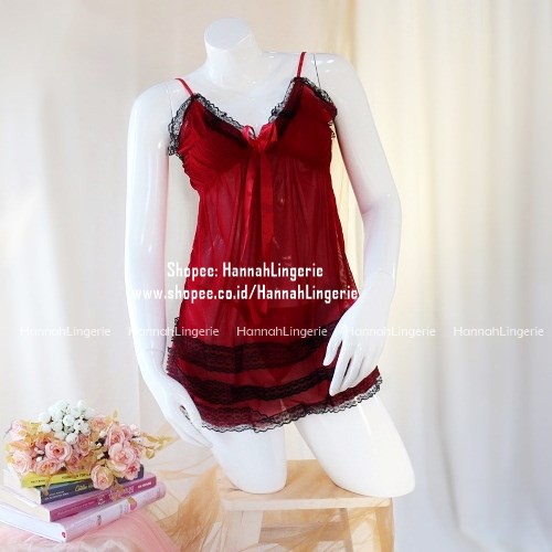 Hannah Lingerie Original - Baju Tidur Warna Merah &amp; Ungu Seksi Transparan Menggoda 923