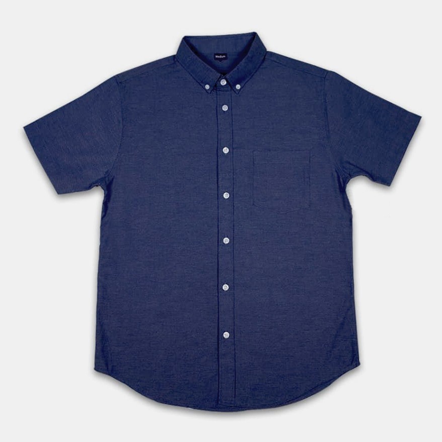 Kemeja Polos Pria Lengan Pendek Slim fit Cotton Oxford - Kemeja Polos Denim