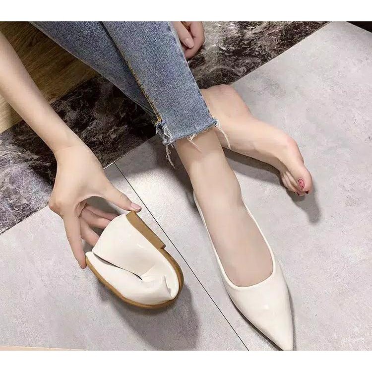 Flatshoes Wanita Shakira Sepatu Flat Shoes Glossy Polos Spatu Pansus Cewek