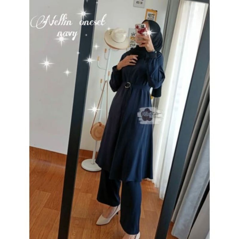 Vellin one set ori by athata/ one set wanita terbaru/ tunik one set free belt