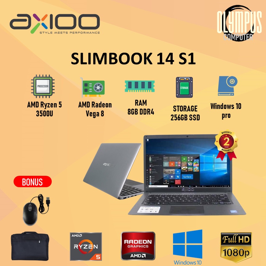 Axioo Slimbook 14 S1 Ryzen 5 3500 8GB 256SSD VEGA8 W10PRO 14.0FHD GRY