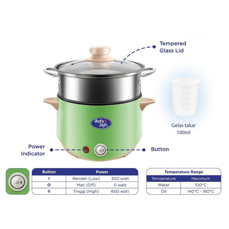 Baby Safe MULTI COOKER LB011 Steam Boil Fry kukus masak bubur nasi tumis goreng babysafe