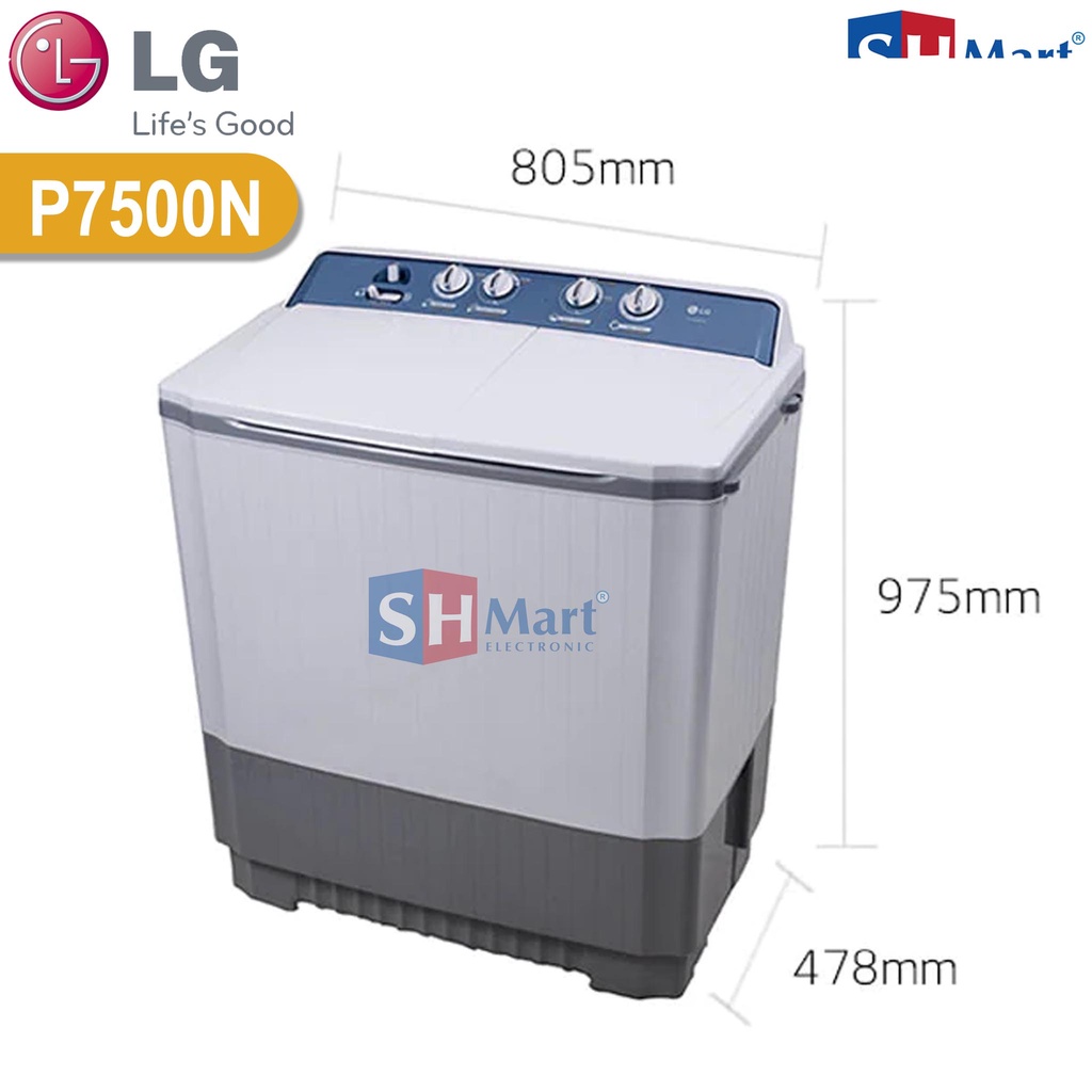 MESIN CUCI LG 2 TABUNG KAPASITAS 7,5 KG P7500N GARANSI RESMI (MEDAN)