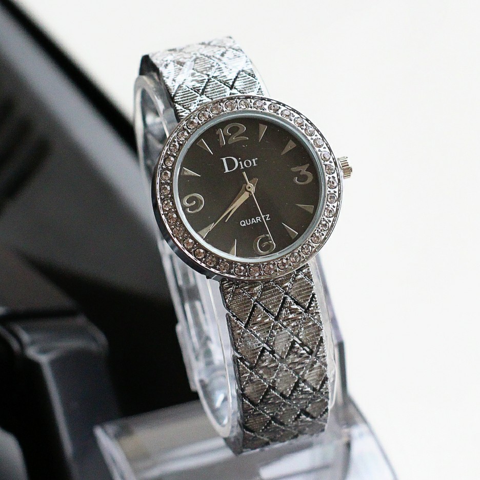 jam tangan wanita dior laris / jtr 1160 silver plat hitam