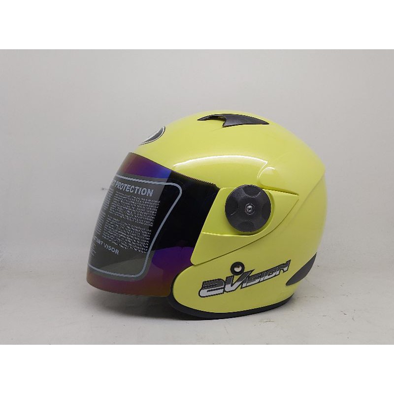 Helm Kyt 2 Vision Kuning Lemon Paket Ganteng-Helm&kaca pelangi
