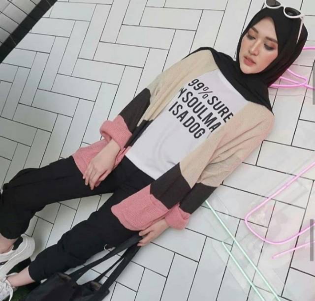 Kardigan Cameroon trhee tone cardy rajut-7