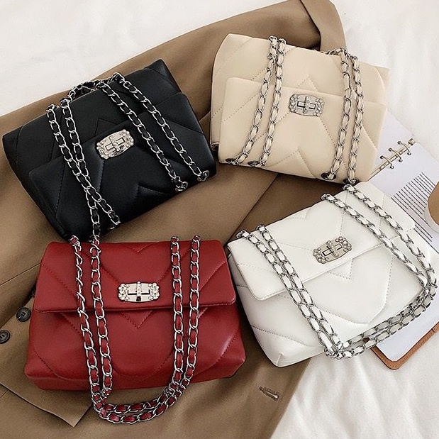 BJ15774 - BLACK/KHAKI/RED/WHITE - TAS BAHU SLEMPANG TOTEBAG WANITA FASHION IMPORT MODIS ELEGAN TERMURAH TERLARIS TERBARU BAGSTORE JAKARTA TAS BATAM ELJ5774 CR7531 JT818