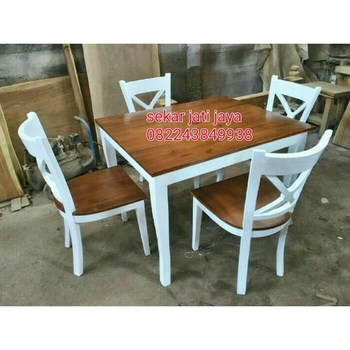 Meja kursi makan jati minimalis cat duco variasi natural